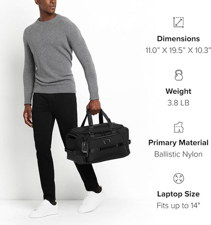 TUMI - Alpha Bravo Mason Duffel - Men's Weekender, Gym and Overnight Travel Bag - Fits Up To 15" Laptop - 11.0" X 19.5" X 10.3" - Navy Coated Canvas