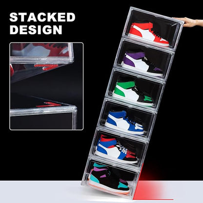 NYZE 3 Pack Acrylic Shoe Boxes Side Open, Clear Shoe Box Plastic Stackable, Shoe Storage Organizer with Magnetic Door, Shoe Display Shoe Containers with Lids Fits Up to Size 15