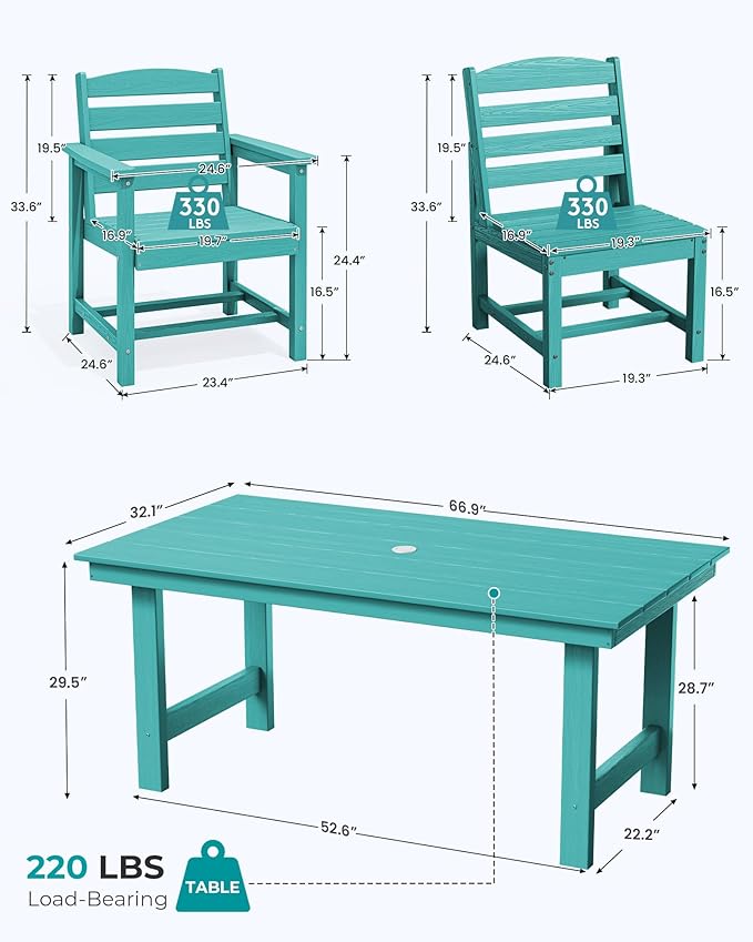 SERWALL Patio Dining Sets for 6 Person, HDPE Dining Set