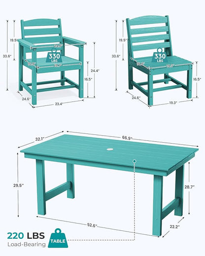 SERWALL Patio Dining Sets for 6 Person, HDPE Dining Set