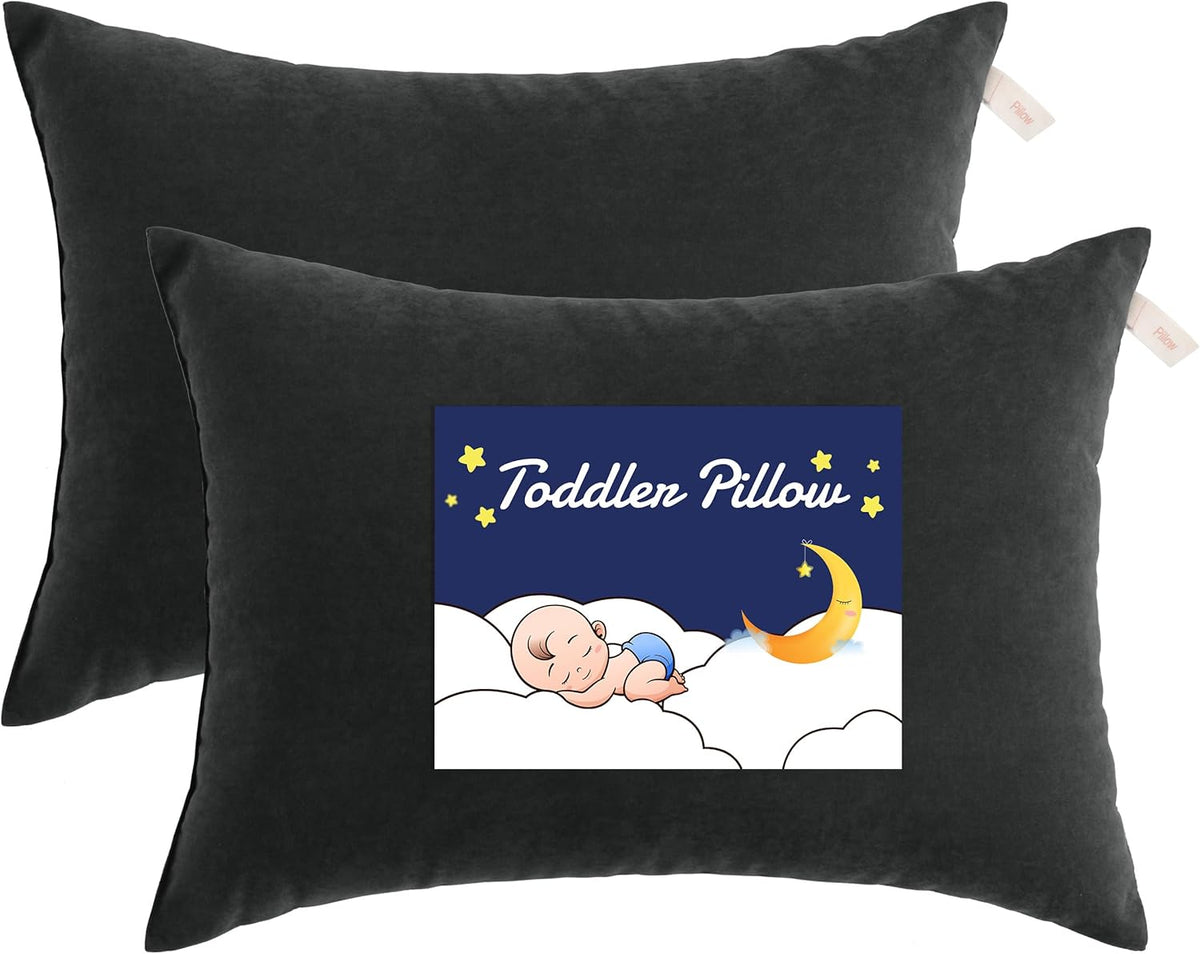 NTBAY Toddler Pillows, Down Alternative 13"x18" Pillow, Machine Washable - Soft and Breathable Travel Small Pillows for Sleeping, Ideal for Daycare, Crib, Cot, Black