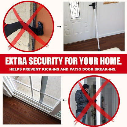 SECURITYMAN 2-in-1 Door Security Bar & Sliding Patio Door Security Bar (2 Pack) via Interchangeable Caps - Heavy Duty Iron Construction Door Stoppers for Home, Apartment, Travel Hotel - White