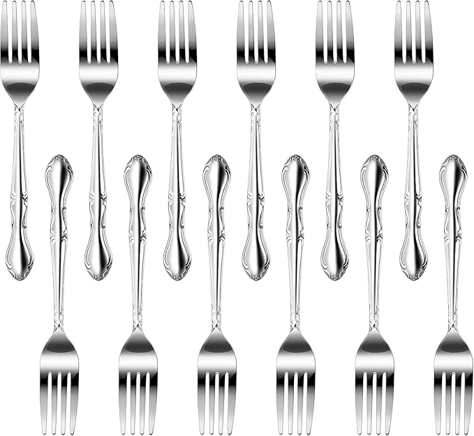 New Star Foodservice 58642 Rose Pattern, 18/0 Stainless Steel, Dinner Fork, 7.2-Inch, Set of 12