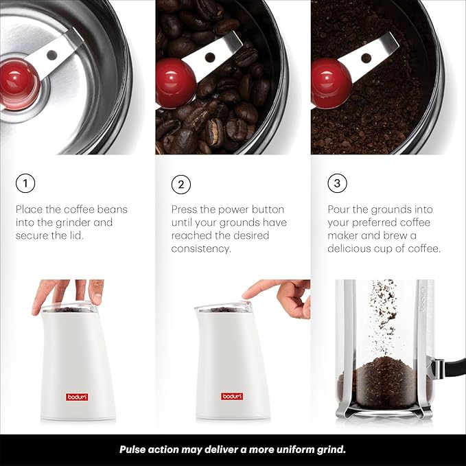 Bodum C-Mill Electric Blade Coffee and Spice Grinder, Stainless Steel Blade, White