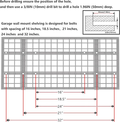 4-Pack 1.5x3FT Garage Shelving 17.7-inch-by-35.8-inch Wall Shelf Garage Storage Rack Wall Mounted Floating Shelves,Black