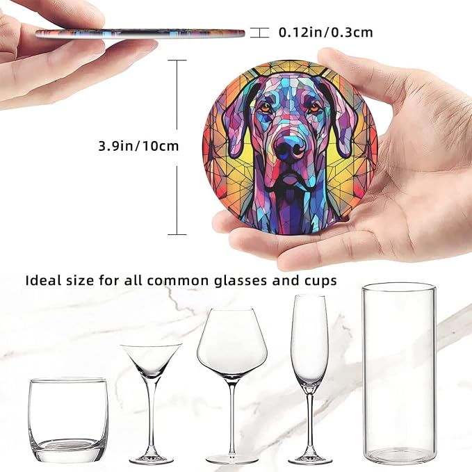 Great Dane Stained Dog Breed Glass Art Leather Drinks Coasters