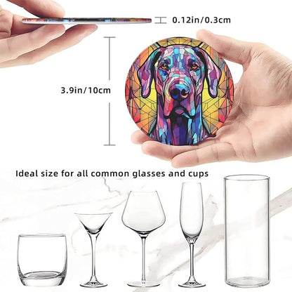 Great Dane Stained Dog Breed Glass Art Leather Drinks Coasters