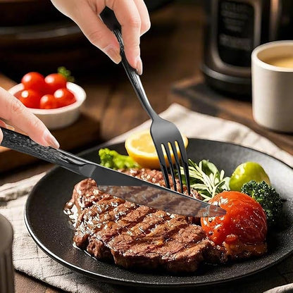 Black Hammered Silverware Set, Heavy Duty Flatware Set, 18/0 Stainless Steel