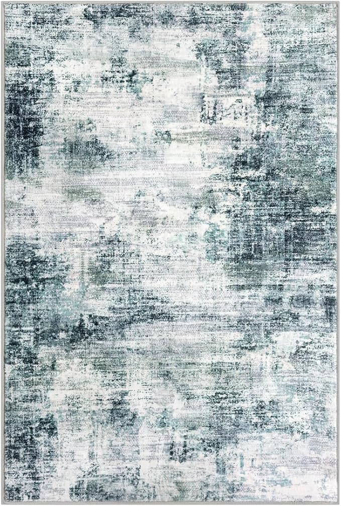 IOHOUZE Small Abstract Area Rug 2x3 Ft Entryway Rugs Washable Door Mat Indoor Entrance, Rubber Backed Throw Rugs, Printed Faux Wool Non Slip Floor Carpet for Foyer Front Door Sink, Sage Grey