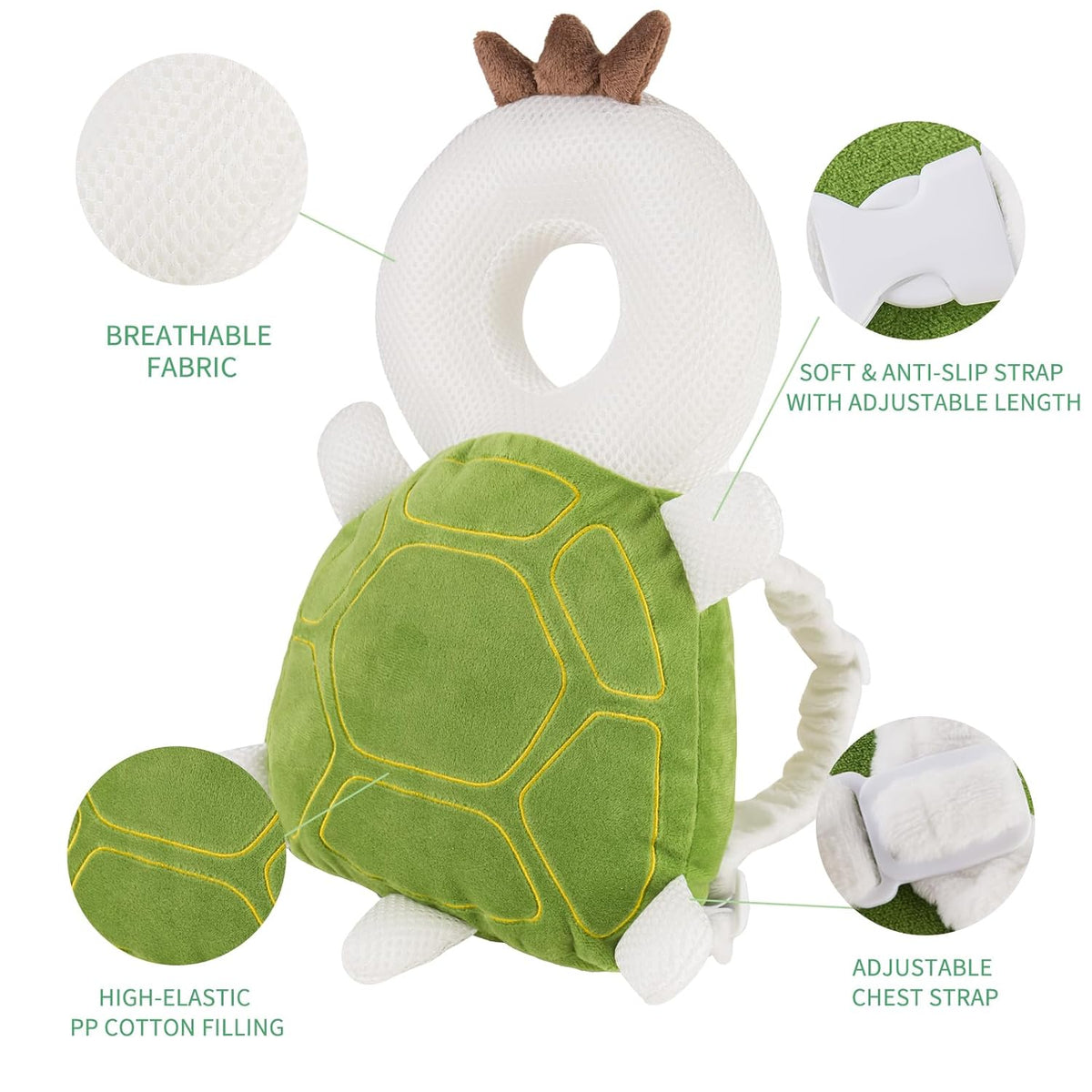 Baby Head Protector Backpack,Toddler Head Protector Padded Backpack Elasticated Carrier Wear,Breathable Polyester Mesh, Lightweight, Suitable for Summer(Turtle)