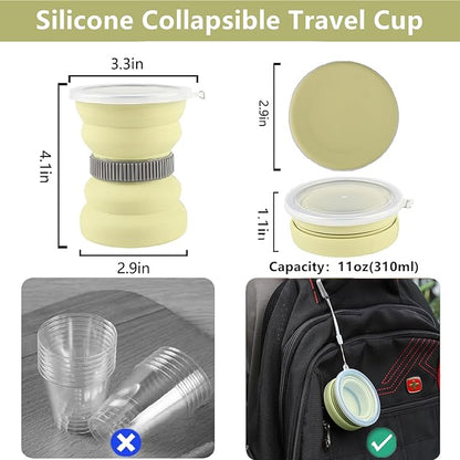 IYYI Collapsible Travel Cup, 10.5 OZ Foldable Cup with Lid, Silicone Folding Cups for Camping, Hiking, Outdoors, Travel, Portable Camping Mug (Pink+Gray)