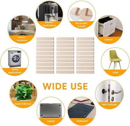 Furnigear Felt Strips with Adhesive Backing for Furniture - Felt Furniture Pads for Hardwood Floors, Furniture Chair Feet Felt Pads, Furniture Floor Protector Sliders 30 Pcs 3 x 1/2" Rectangular Beige
