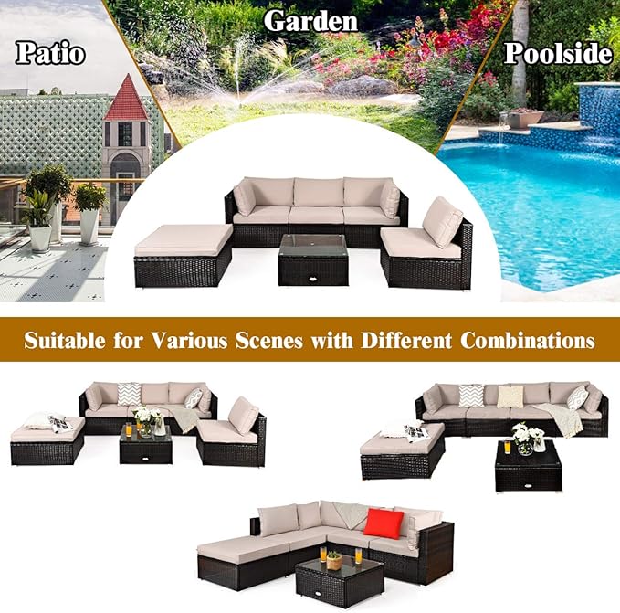 Tangkula 6 Piece Patio Furniture Set, Outdoor Deck Lawn Backyard Durable Steel