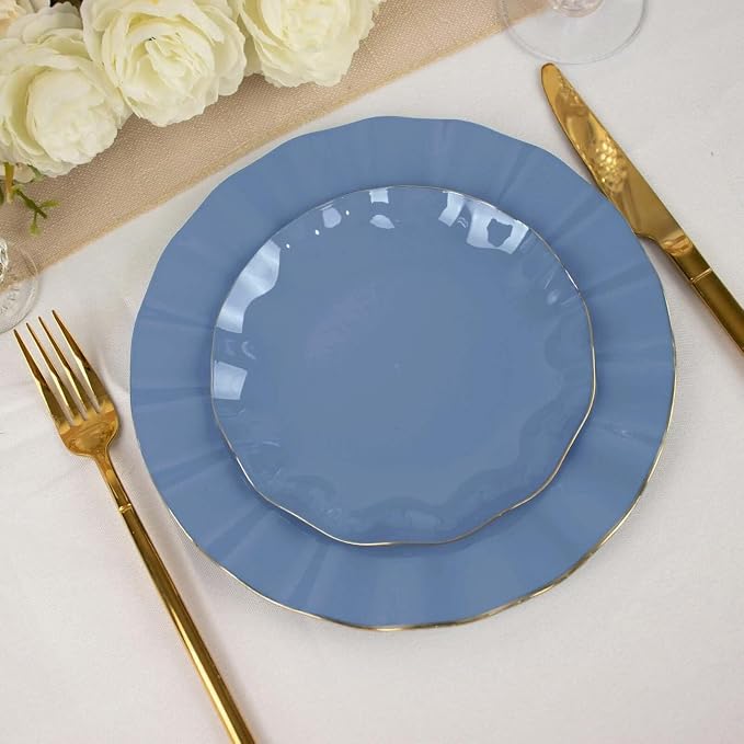 Efavormart 10 Pack | Dusty Blue 6" Round Plastic Dessert Salad Plates,