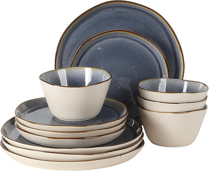 Gibson Elite Algeria River Plates and Bowls Sets, 12-Piece Stoneware Dinnerware