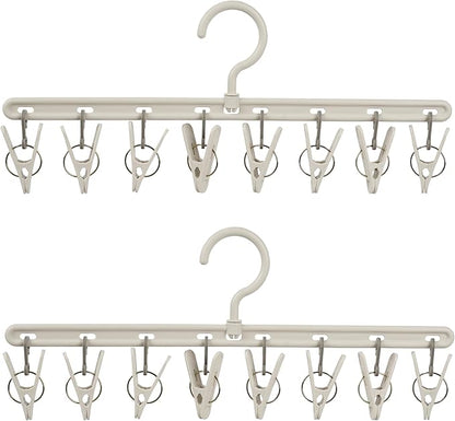 Clothes Hanger 2 Pack with 8 Clips,Clothes Drying Racks Windproof for Drying Socks Bras Underwears Baby Clothes, Hats Scarfs Towels Pants and Gloves Diaper