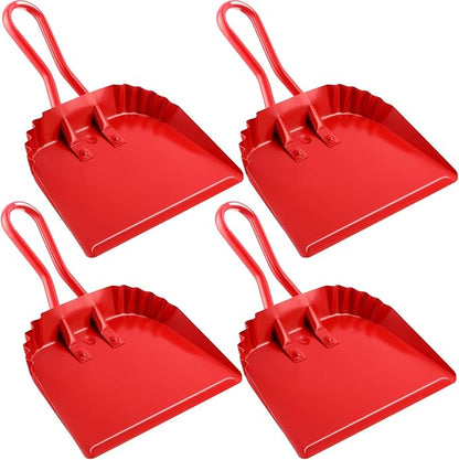 Mumufy 4 Pack 12 inch Heavy Duty Metal Dustpan Large Wide Dust Pans for Household Handheld Wide Scooper and Debris Cleaning Tool Ideal for Home and Commercial Use(Red)