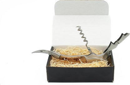 The Wine Chic Premium Professional Corkscrew Wine Opener with Elegant Wood Handle, Manual Wine Key with Foil Knife and Cap Bottle Opener for Bartenders, Waiters and Sommeliers