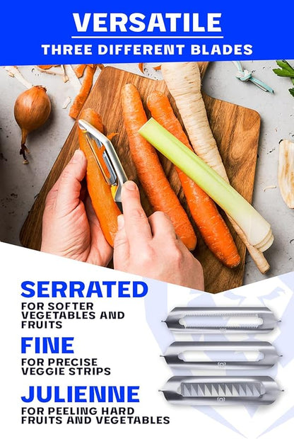DALSTRONG Razor VX - I Straight Peeler - High Carbon Stainless Steel - Non Slip G10 Handle - Fine, Serrated & Julienne Blades Set - Premium Vegetable, Fruit, Potato Peeler for Kitchen