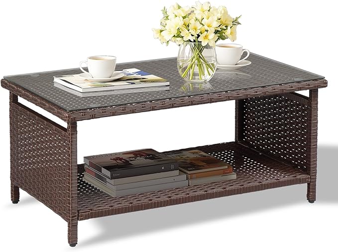VINGLI Outdoor Wicker CoffeeTable Patio Coffee Tables