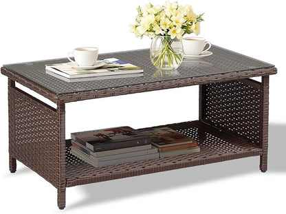 VINGLI Outdoor Wicker CoffeeTable Patio Coffee Tables
