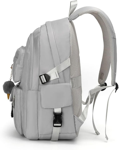 Girls Backpack Stylish Schoolbag Set for College or High Student Laptop Backpack for Women Grey