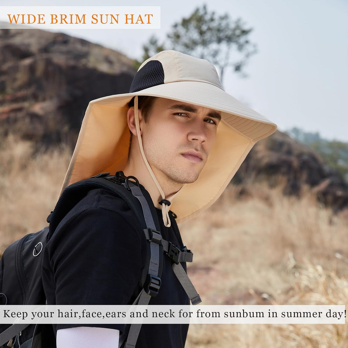 Sun Hat for Men Women with Neck Flap,UPF 50+ UV Protective Hiking Fishing Hats,Wide Brim Sun Hat for Women&Men