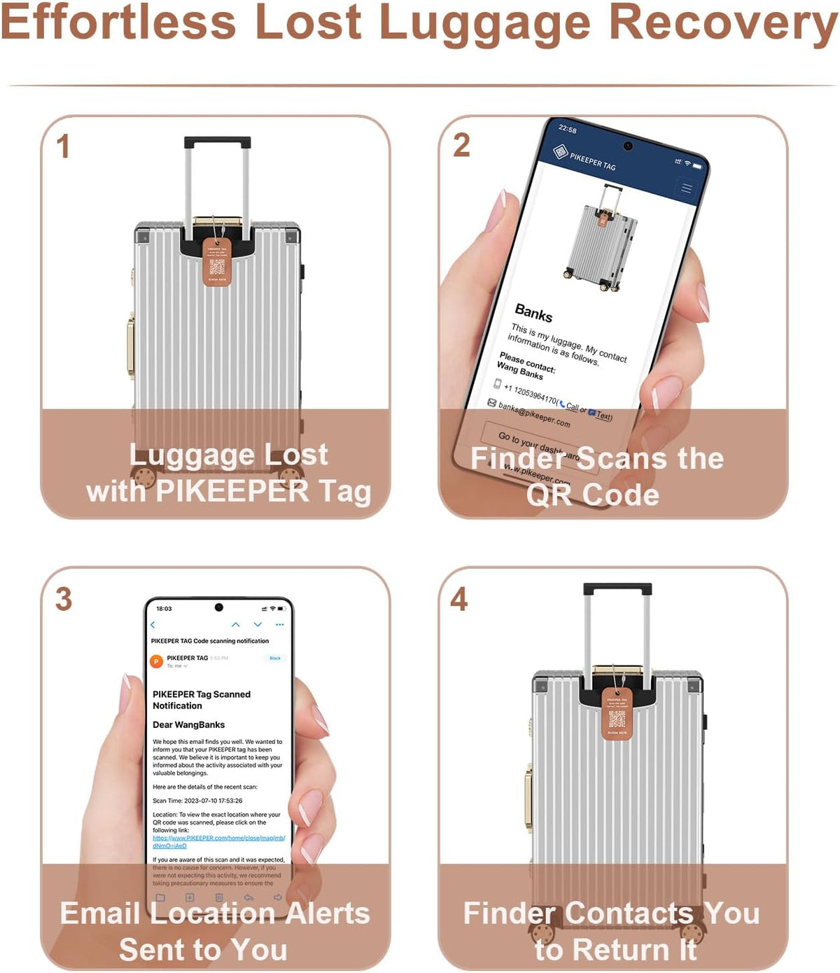 Smart Luggage Tags for Suitcases - Waterproof QR Code Bag Tags with Instant Location Alert, Self-Modifiable Info, Durable & Personalized Backpack Travel ID Tags, Hide Personal Details