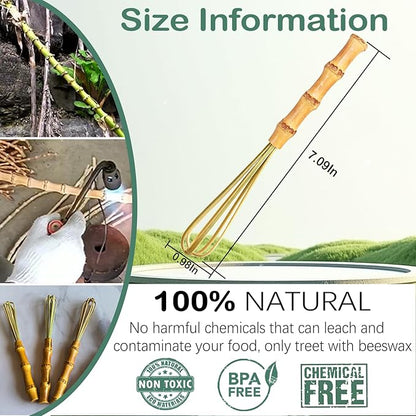 7 Inch Wooden Whisk - Handmade Natural Bamboo Egg Whisk & Frother for Mixing Eggs, Sauces, Batters (Pancake, Waffle), Cream, Matcha, Smoothies - Eco-Friendly Kitchen Tool, Uncoated Multipurpose Mixer