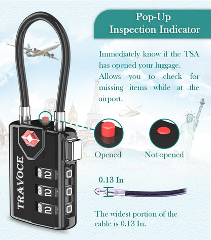 TSA Approved Luggage Locks, Travel Locks Which Also Work Great as Gym Locks, Toolbox Lock, Backpack and More, Black 6 Pack