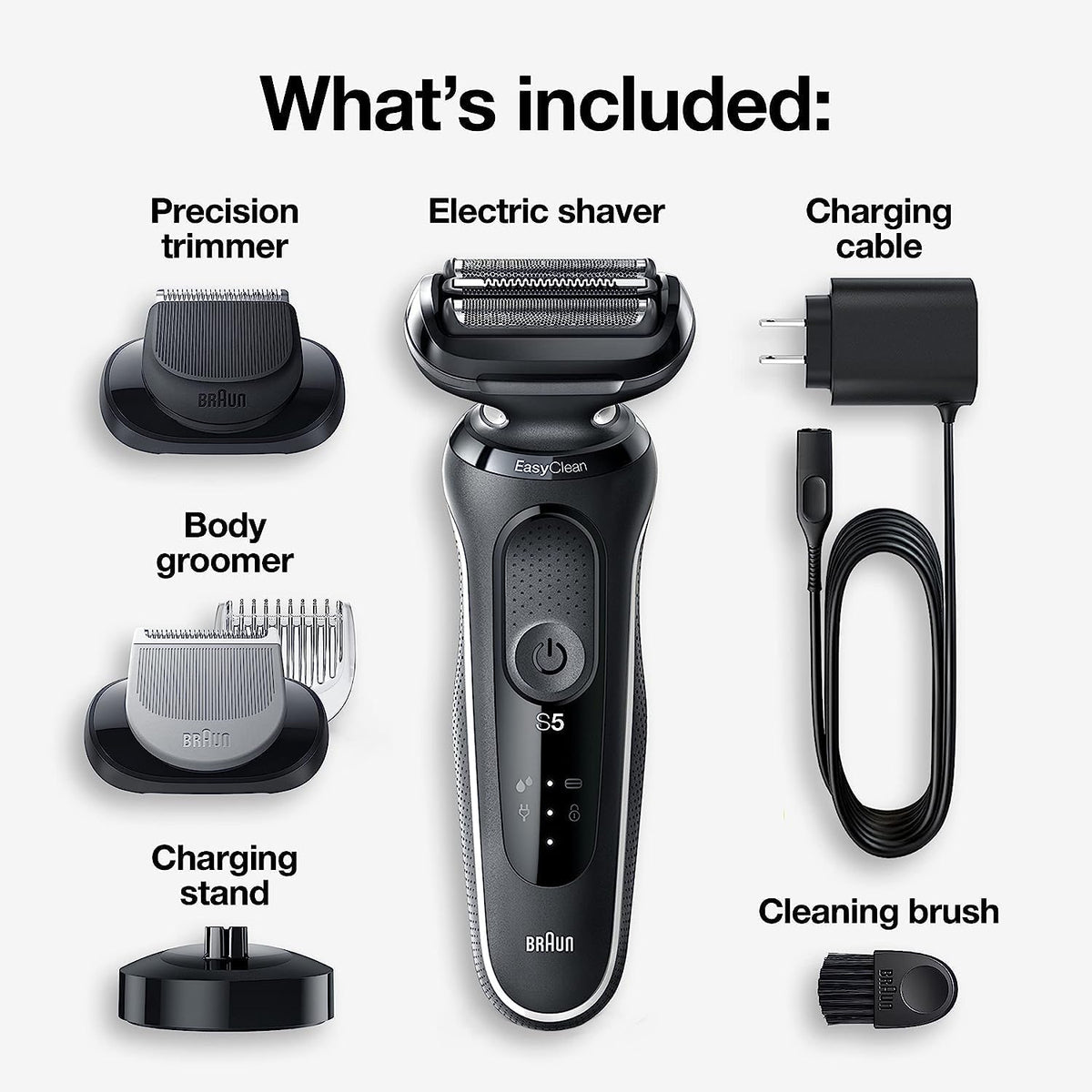 Braun Electric Razor for Men, Waterproof Foil Shaver, Series 5 5050cs, Wet & Dry Shave, with Beard Trimmer and Body Groomer, Rechargeable, Charging Stand Included, Blue