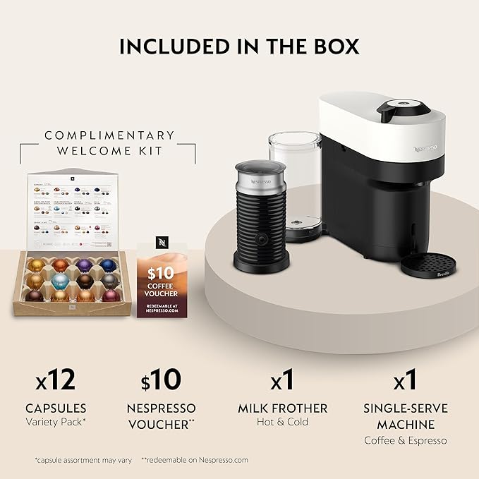 Nespresso Vertuo Pop+ Coffee and Espresso Maker by Breville with Milk Frother, Coconut White
