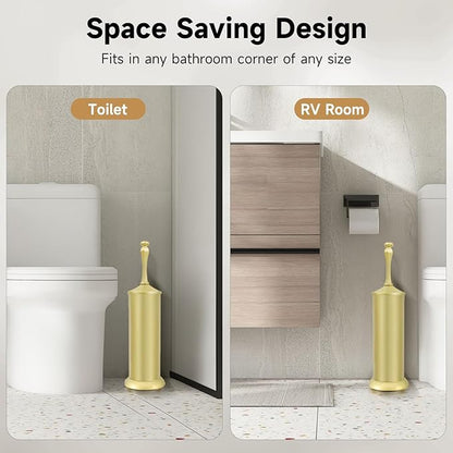 Gold Toilet Brush and Holder，Extra Long Handled Toilet Brush for Bathroom，Stainless Steel Heavy Duty Toilet Bowl Brush,Deep Cleaning Modern Toilet Cleaner Brush -Space Saving, Covered Brush, Durable