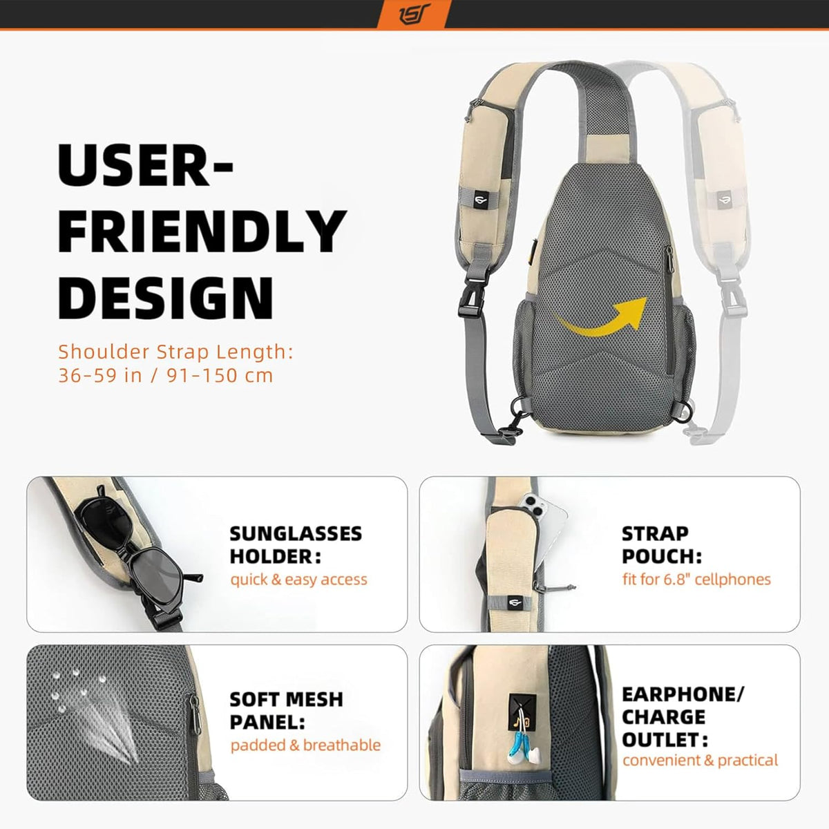 SKYSPER Sling Bag RFID Crossbody Sling Backpack Cross Body Shoulder Bag Travel Hiking Daypack for Women Men