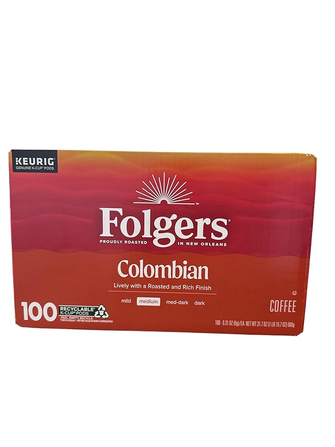 Folgers Colombian Medium Roast Coffee, 100 Keurig K-Cup Pods