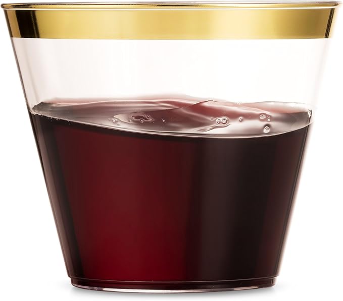 Munfix 100 9 Oz Clear Plastic Cups, Old Fashioned Tumblers, Fancy Disposable