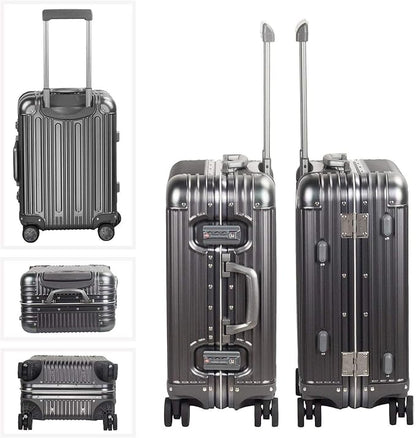 TRAVELKING All Aluminum Carry On Luggage with TSA Locks Fashion Cool Metal Hard Shell Spinner Suitcase (Grey, 20 Inch)