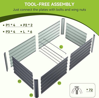 Ohuhu 6x3x1.9FT Metal Raised Garden Bed Outdoor, Reinforced Galvanized Steel