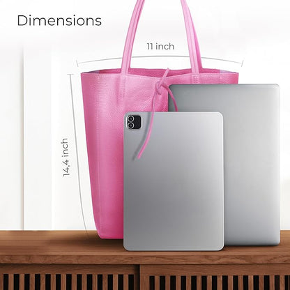 Italian Calf Leather Tote for Women with Zipper, Inner Pocket & Flat Base | Soft Unlined Shopper for Work & Travel