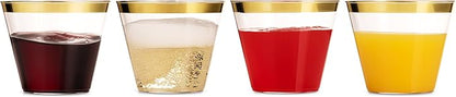 Munfix 100 9 Oz Clear Plastic Cups, Old Fashioned Tumblers, Fancy Disposable