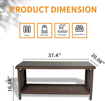 VINGLI Outdoor Wicker CoffeeTable Patio Coffee Tables
