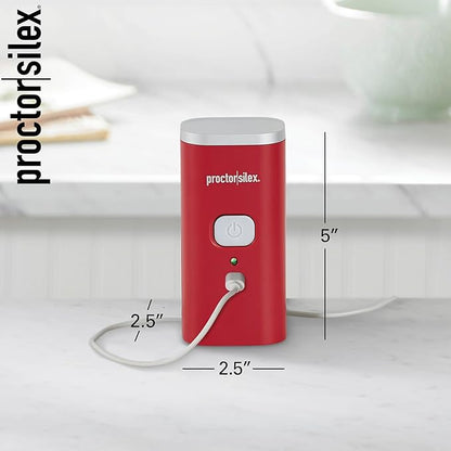 Proctor Silex Automatic Electric Can Opener, Hands Free Cordless Operation & USB Rechargeable, Self-Aligning, Cut Smooth Touch Lid Edges, Compact and Easy to Store, Red