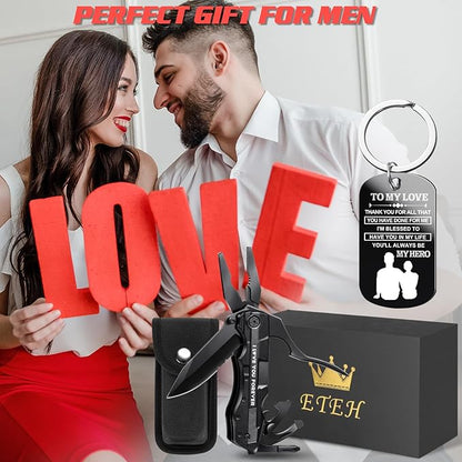 Gifts for Boyfriend Husband,Multitool Pocket Knife "I LOVE YOU",Anniversary Birthday Christmas Valentines Day Gifts for Him,Unique Camping Hunting Cycling Gift Ideas for Men