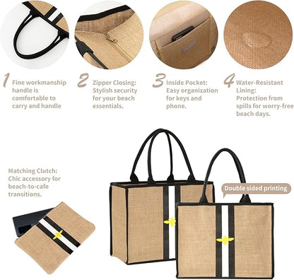 Large Beach Bag Jute Woven Tote