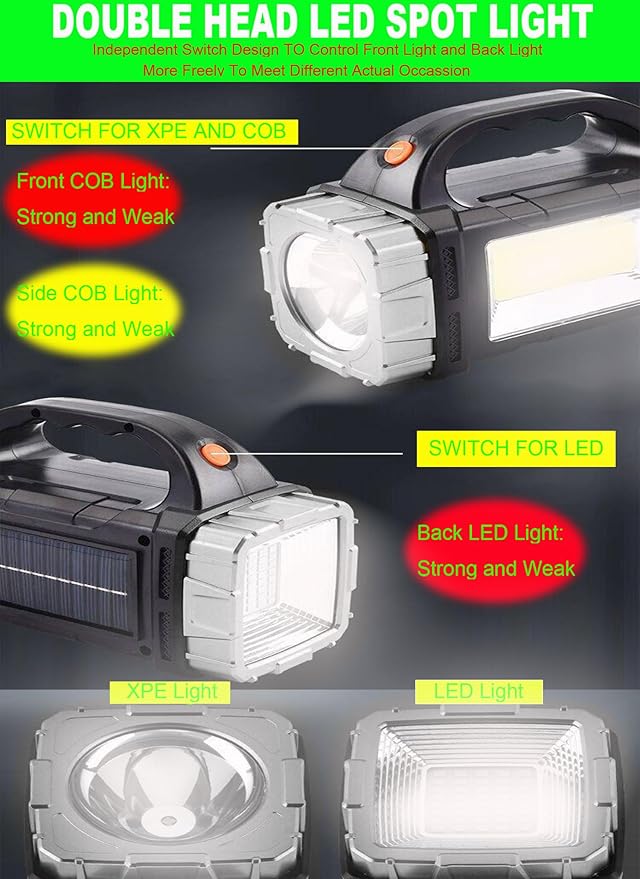 SUYOOULIN Solar Rechargeable LED Soptlight Flashlight, Super Bright 7000LM