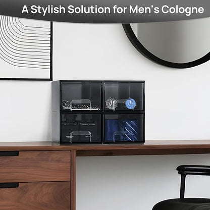 Vtopmart Black Small Stackable Storage Drawers, Cologne Organizer for Men,Plastic Containers for Vanity, Dresser,Office Desk,Bathroom Countertop Organization,Ideal for Room Decor,Gifts for Men