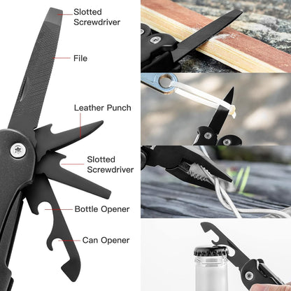 14 IN 1 Multitool Pliers with Pocket Clip, Portable Multi Tool, Pocket Knife Camping Multitool, Needle Nose Pliers with Replaceable Wire Cutters, Screwdrivers, Saw - Gifts for Men, Dad, Husband