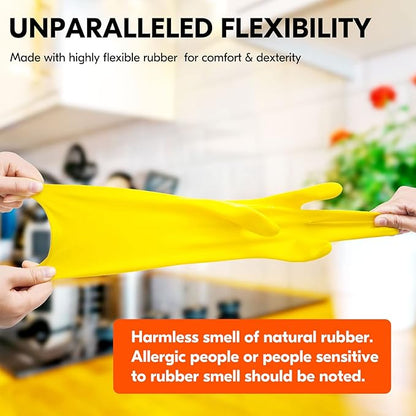 Vgo... 1-Pair Reusable Household Gloves, Rubber Dishwashing gloves, Extra Thickness, Long Sleeves, Kitchen Cleaning, Working, Painting, Gardening, Pet Care (Size S, Yellow, HH4601)
