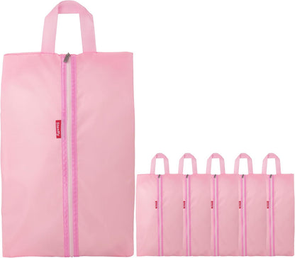 6pcs Portable Shoe Organizer, Travel Pouches with Zipper, Golf Shoe Bags, Clothes Bags, Soccer Cleats Bag Shoe Pouch for Gym, Waterproof, Odor-Resistant (Pink)