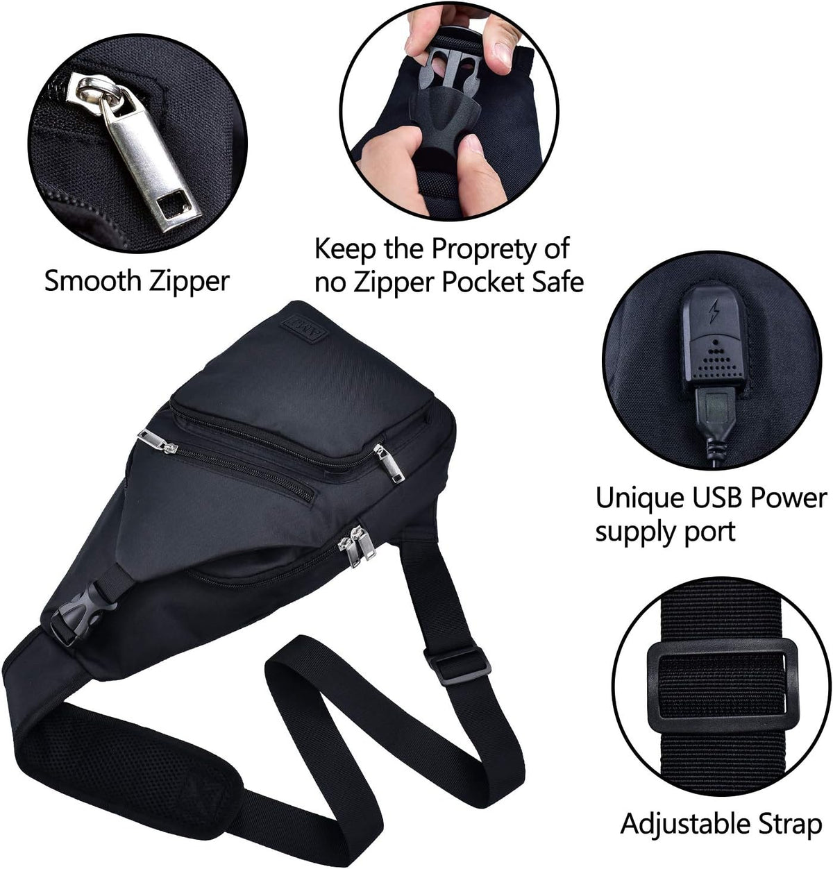 AMJ Crossbody Sling Bag Men Women, Casual Shoulder Backpack, Chest Daypack Satchel for Hiking Travel